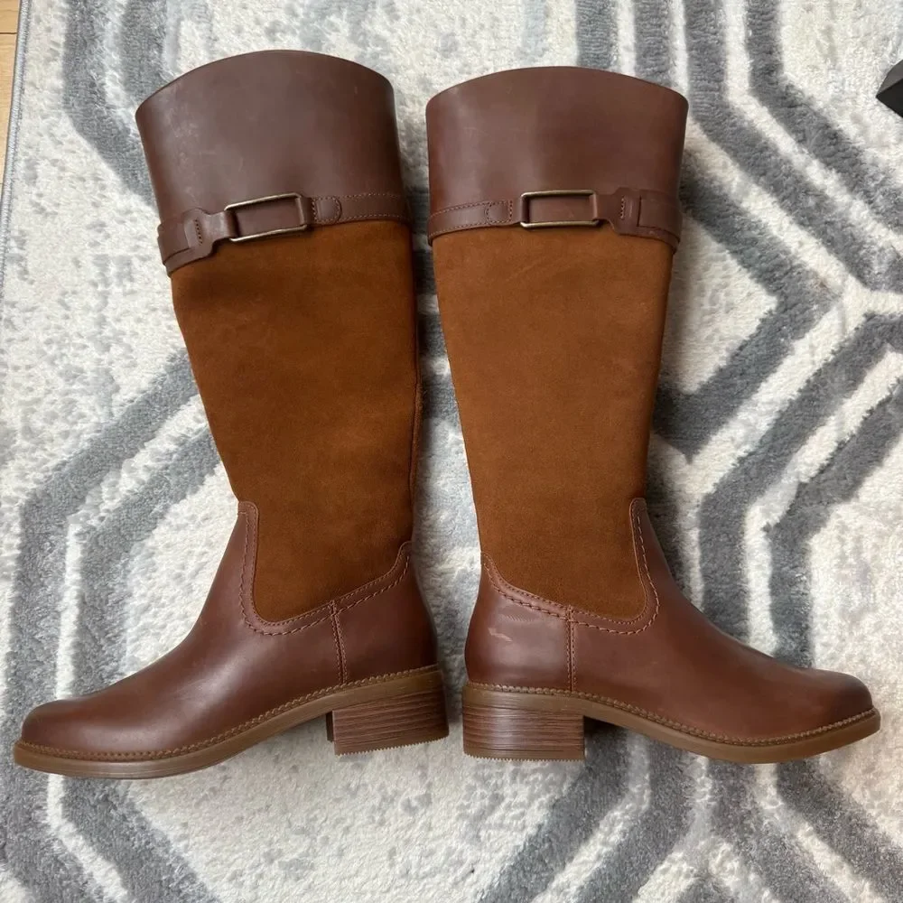 Clark’s Maye Carly Tall-Shaft Boot Leather Boots In Tan 6M NWT